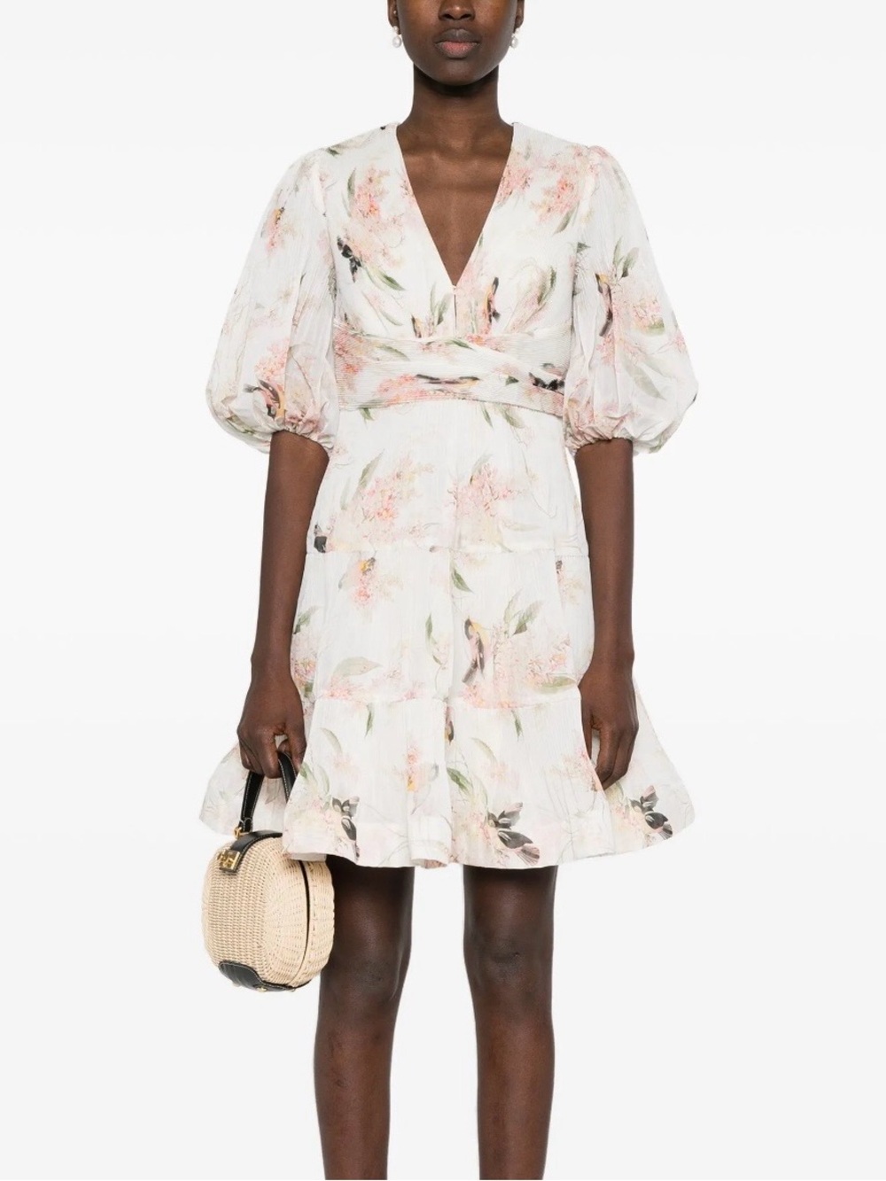 Zimmermann Floral Plisse Coral Birds Pleated Fit and Flare Mini Dress 1